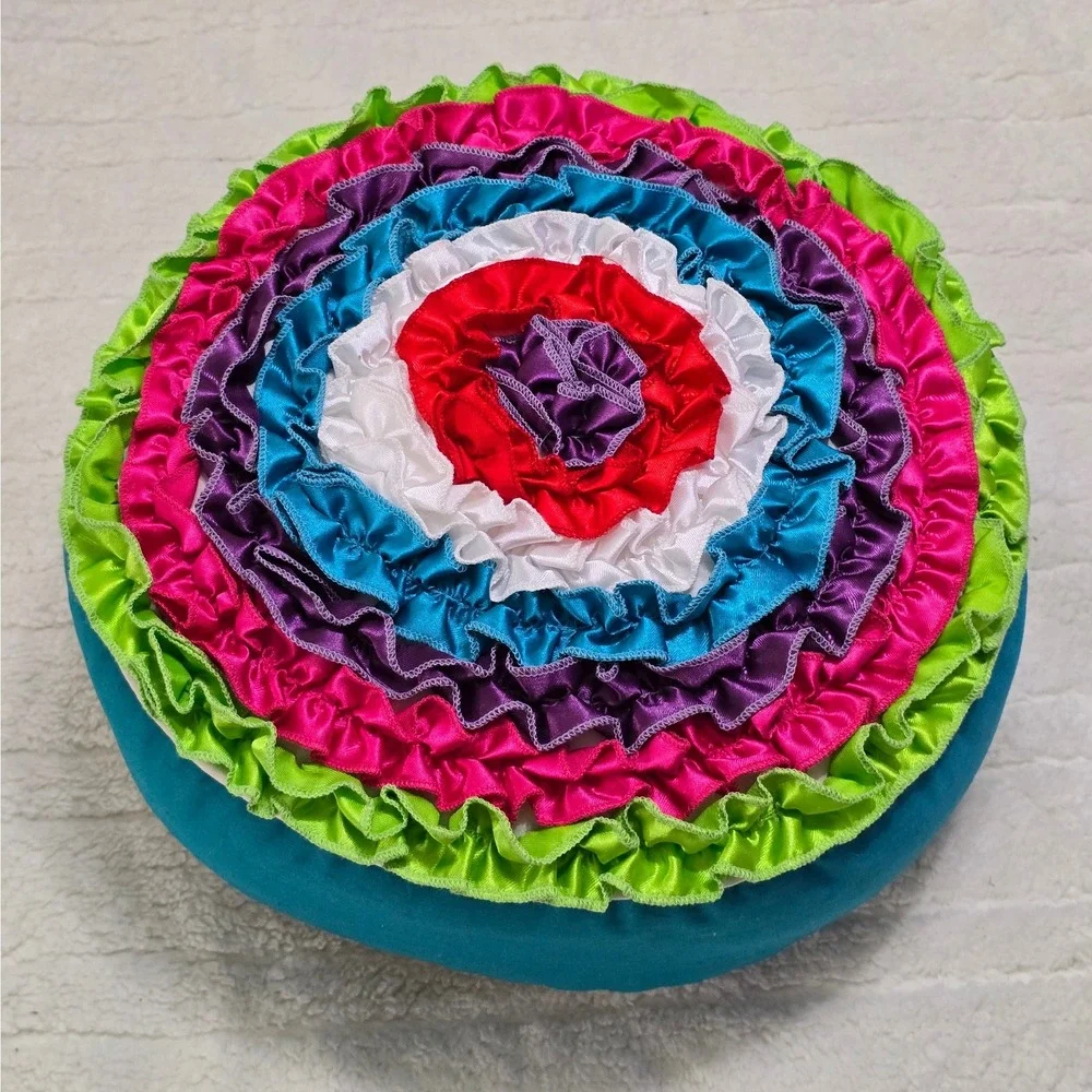 Round Ruffle Throw Pillow Teal Accent Teal Multi Color‎ Bright